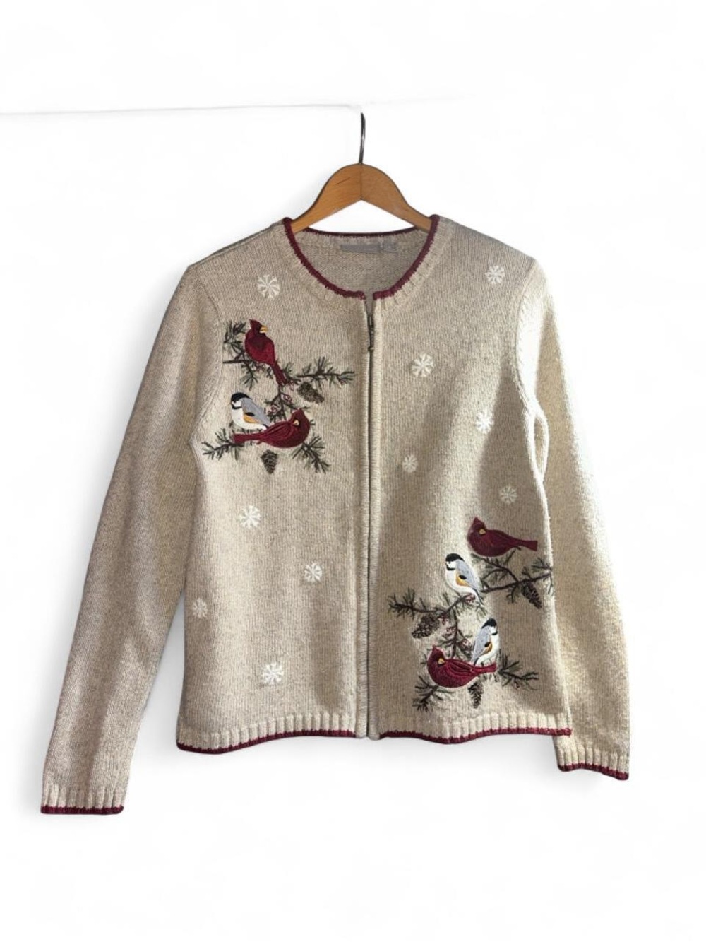 Bird Zip Cardigan Sweater S Small Cardinal Chickadee Pinecone Branch Buttermom